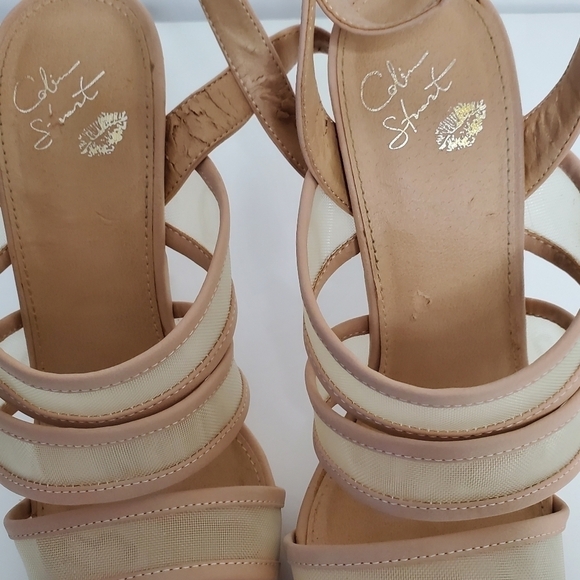 Colin Stuart Stiletto Sandals Mesh Panels Ankle Strap Neutral Size 9 - Picture 10 of 15